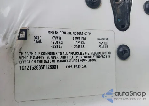 2006 Chevrolet Malibu Lt from USA, damaged, VIN 1G1ZT53886F128031